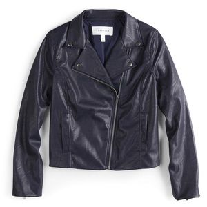 Popsugar Sm Moto Jacket Navy Faux Leather